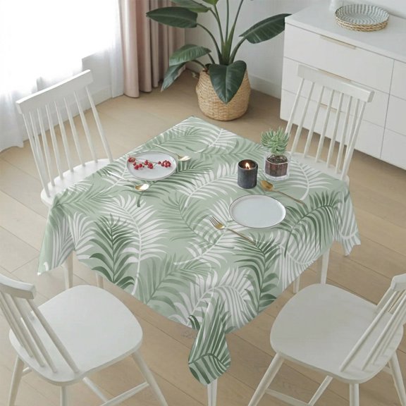 Traditional Green Palm Leaves Table Cloth 54x54in, Waterproof Square Tablecloth Wipeable Tablecloths Jungle Leaves Table Covers for Dining Tables Party Indoor Outdoor