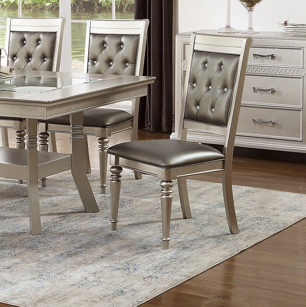 Traditional Grey Finish Set of 2pc Dining Chairs Formal Tufted Back ...