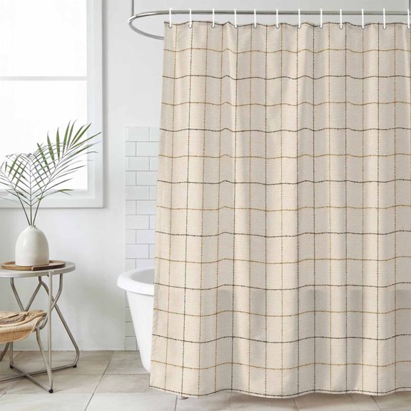 Traditional Grid Pattern Shower Curtain Set, Waterproof Shower Curtains With Grommet Hooks, Monochrome Beige Background Privacy Bathroom Curtain for Bathtub 36x72IN