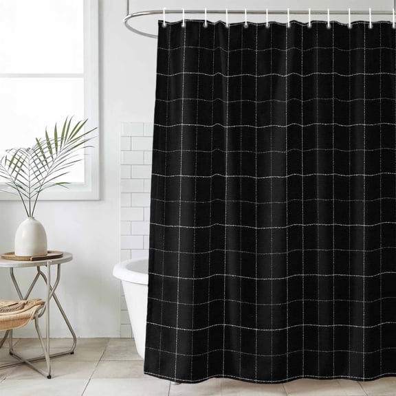 Traditional Grid Pattern Shower Curtain Set, Waterproof Shower Curtains With Grommet Hooks, Monochrome Black Background Privacy Bathroom Curtain for Bathtub 36x72IN
