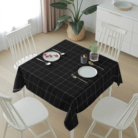 Traditional Grid Pattern Table Cloth 60x60in, Waterproof Square Tablecloth Wipeable Tablecloths Monochrome Black Background Table Covers for Dining Tables Party Indoor Outdoor