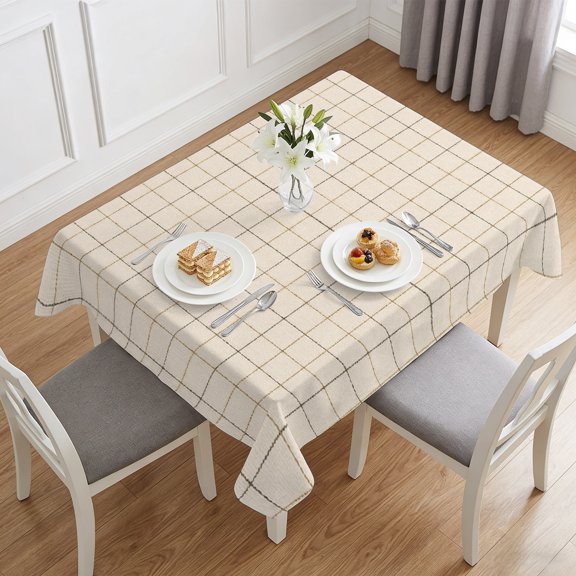Traditional Grid Pattern Table Cloth 60x84in, Waterproof Rectangle Tablecloth Wipeable Tablecloths Monochrome Beige Background Table Covers for Dining Tables Party Indoor Outdoor