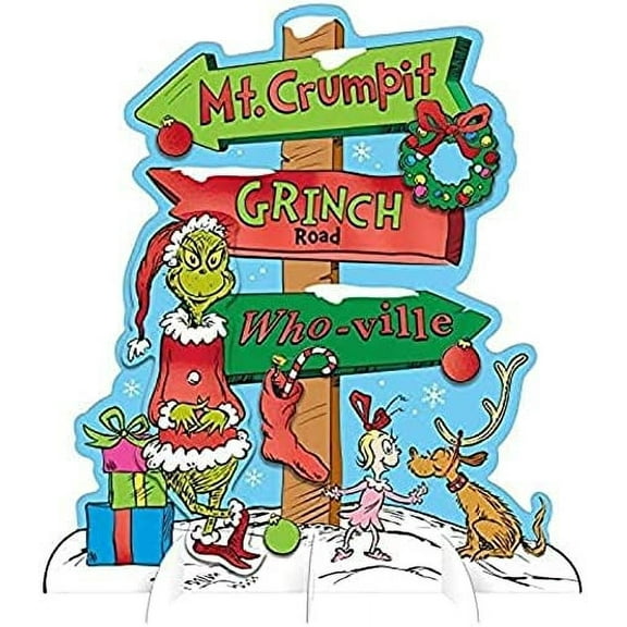 Traditional Grinch Christmas Holiday Party Directional Table Decoration Sign