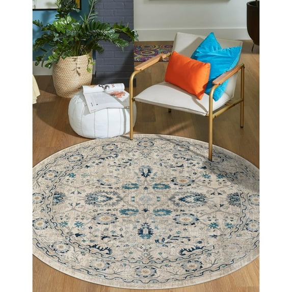 Traditional Hadeya Collection Area Rug Beige - 7'10" Round