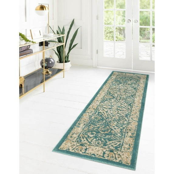Traditional Hadeya Collection Area Rug Teal - 2'x8'