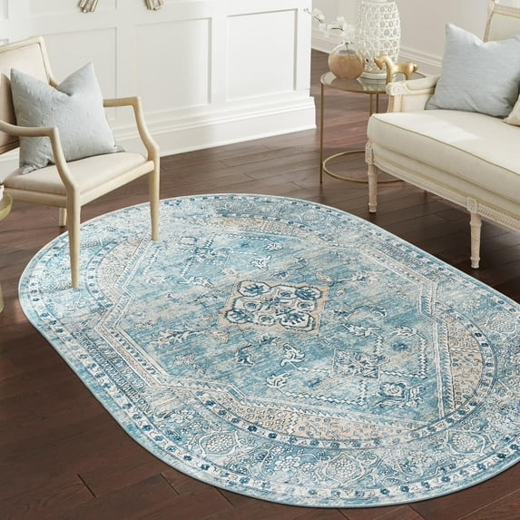 Traditional Haifa Collection Area Rug Blue - 7'10"x10'2" Oval