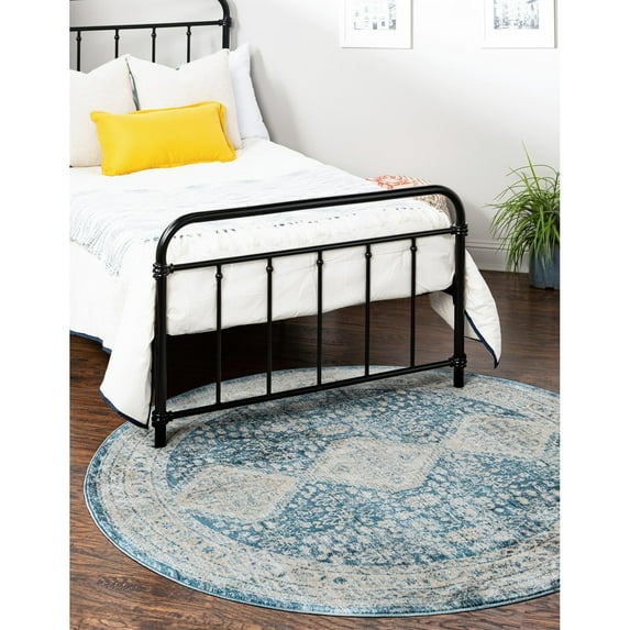 Traditional Haifa Collection Area Rug Navy Blue - 7' Round