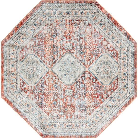 Traditional Haifa Collection Area Rug Red - 4'x4' Octagon