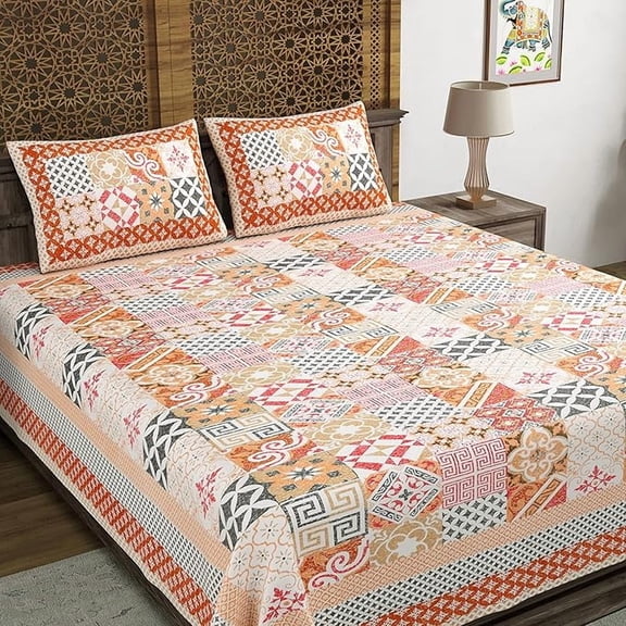 Traditional Hand Block Printed Cotton King Size Bedsheet With 2 Pillow Covers, 90 X 108 Inches, Multicolor | 200 Thread Count-Vibrant Bedding For Stylish Bedrooms