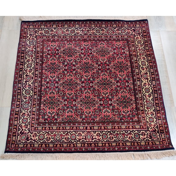 Traditional Hand Knotted Square Area Rug Red Cream
