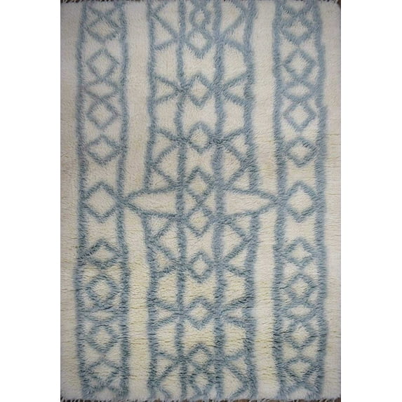 Traditional Hand Made Moroccan Design New Zealand Wool Light Blue Moroccan 4x6 Rug | TRD171446