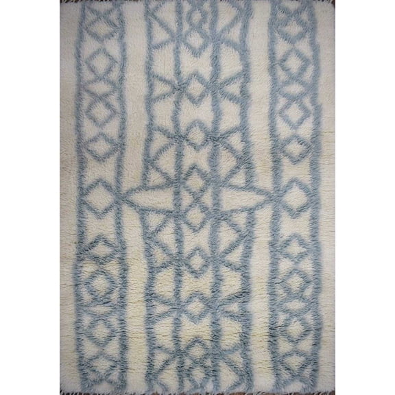 Traditional Hand Made Moroccan Design New Zealand Wool Light Blue Moroccan 4x6 Rug | TRD171446