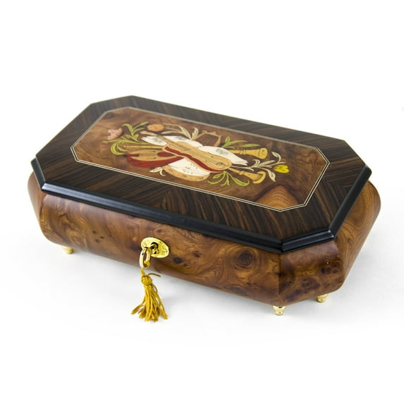 Traditional Handmade Cut-Corner Music Box with Musical Theme Inlay - I Saw Mommy Kissing Santa Claus