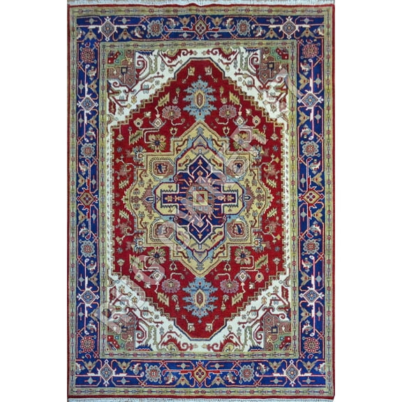 Traditional Handmade Hand-Knotted Serapi Area Rug For Decorate Your Home 8X10 Rust, Blue, Gold, Green, Ivory, Peach,
