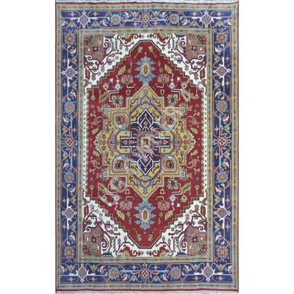 Traditional Handmade hand-Knotted Serapi Area Rug 8X10 Rust, Blue, Gold, Ivory, Gren, Peach,