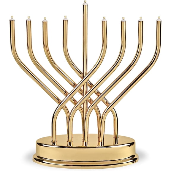 Traditional Hanukkah Electric Menorah Low Voltage Hanukkiah with LED Bulbs Contemporary Metal Electronic Chanukiah Battery Powered Chanukah Lights by Aviv Judaica (Shiny Gold/Brass)