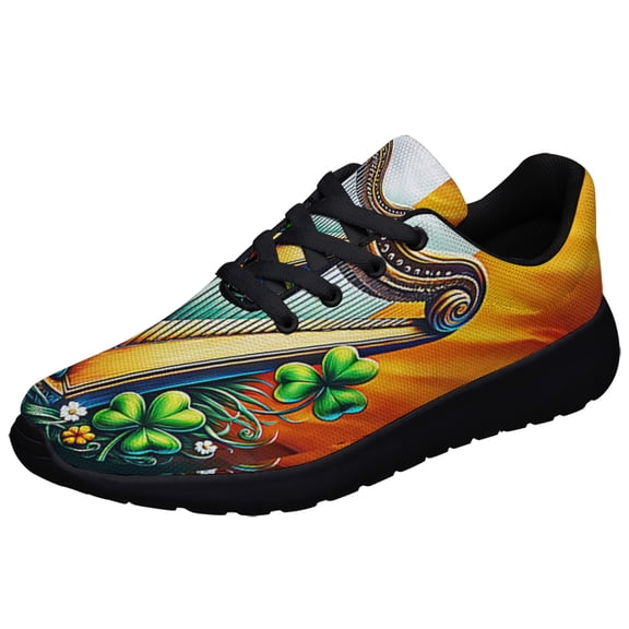 Traditional Harp and Shamrocks Irish St Patrick's Day Shoes Sneakers Black Size 3.5