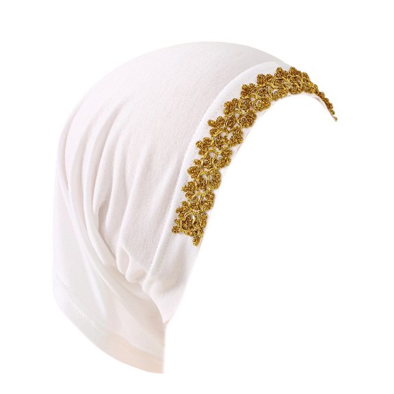 Traditional Hijab Hat for Women Muslims Cap with Lace Flower Decors Simple Design Comfortable Turban Hat for Daily Wear