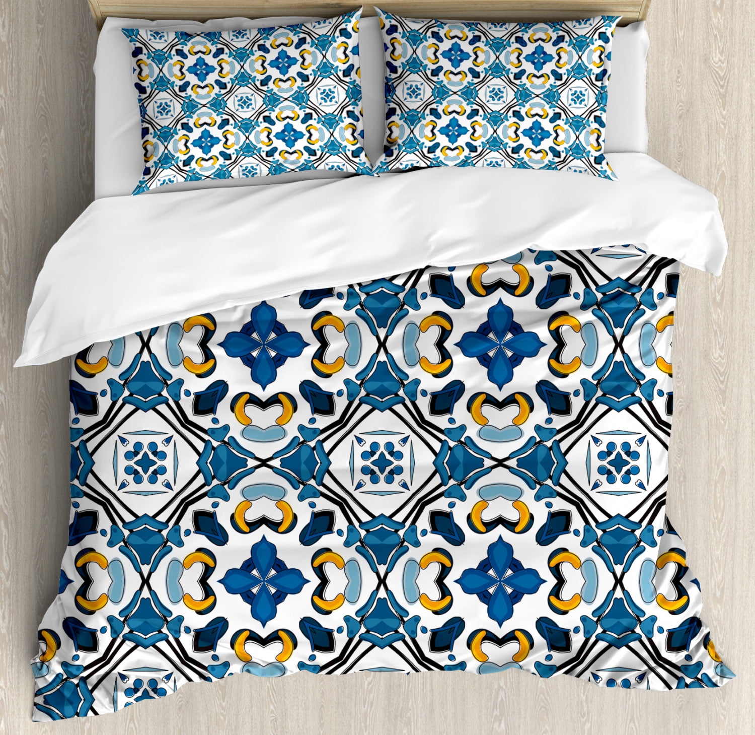 King Size Blue and White Microfiber Duvet Cover Set