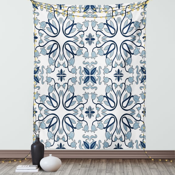 Traditional House Decor Tapestry, Medieval Persian Palace Flower Leaf Shapes Arabian Decor Artwork, Wall Hanging for Bedroom Living Room Dorm Decor, 40W X 60L Inches, Light Blue, by Ambesonne