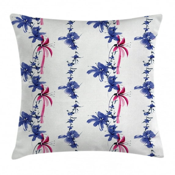 Traditional House Decor Throw Pillow Cushion Cover, Irises in Watercolor in Native Asian Effects Blossoms Spring Eastern, Decorative Square Accent Pillow Case, 18 X 18 Inches, Purple, by Ambesonne