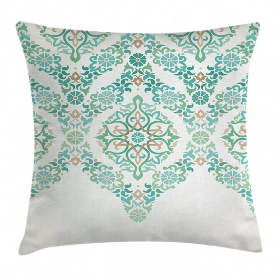 Traditional House Decor Throw Pillow Cushion Cover, Retro Middle Age Symmetrical Gothic Garland Forms in Pastel Print, Decorative Square Accent Pillow Case, 18 X 18 Inches, Green Blue, by Ambesonne