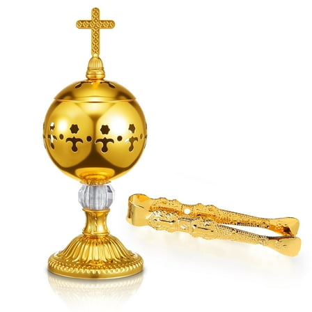 Traditional Incense Burner – Gold Charcoal Censer with Clip – Aromatherapy Resin Holder for Church, Meditation, Yoga, and Home