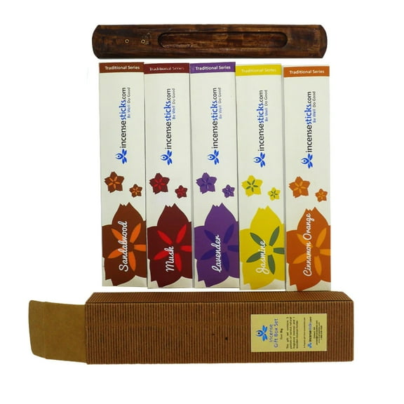 Incensesticks Traditional Incense Stick Gift Box Big | Five Eco-friendly Incense Packs & Wooden Holder