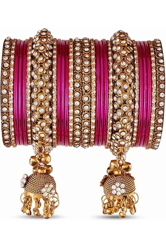 Traditional Indian Bangle Set for Women | Ethnic Handmade Filigree Metal Bangles | Gold Plated Rhinestone Bridal & Festival Jewelry | Designer Wedding Accessories