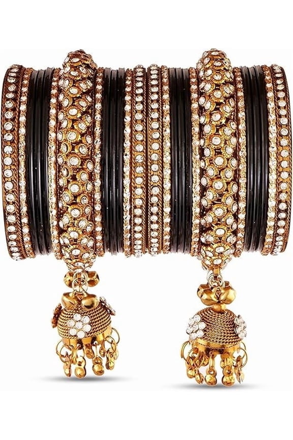 Traditional Indian Bangle Set for Women | Gold Plated Ethnic Metal Bangles with Rhinestones | Handmade Filigree Bracelets | Wedding & Festival Jewelry | Designer Bridal Accessories
