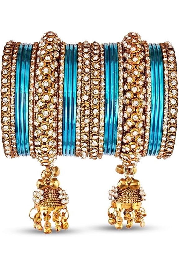 Traditional Indian Bangle Set for Women | Gold Plated Ethnic Metal Bangles with Rhinestones | Handmade Filigree Bridal Jewelry | Wedding & Festival Wear | Designer Indian Accessories (2.6)