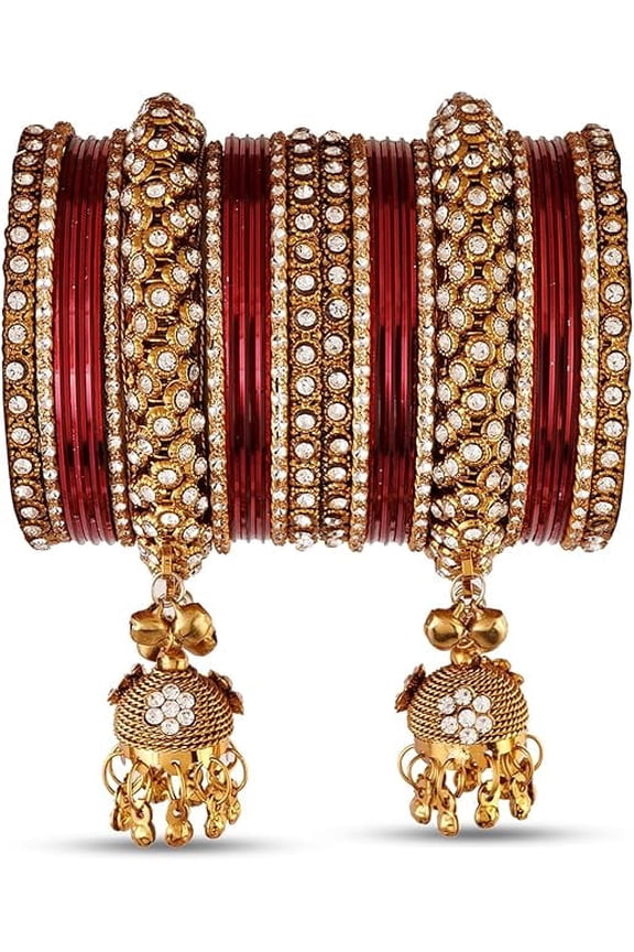 Traditional Indian Bangle Set for Women | Gold Plated Ethnic Metal Bracelets | Handmade Filigree Jewelry | Wedding & Festival Bangles | Rhinestone Bridal Accessories