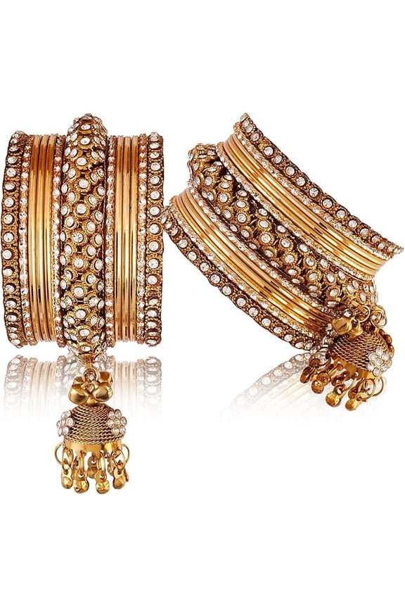 Traditional Indian Bangle Set for Women  Gold Plated Handmade Metal Bangles with Rhinestones | Ethnic Filigree Design | Bridal Wedding Jewelry | Festival & Party Wear Accessories