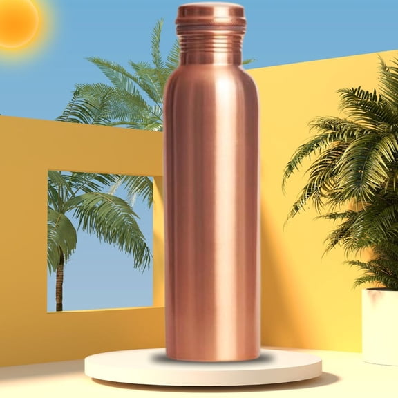 Traditional Indian Copper Water Bottle (34oz/1000ml) for Drinking Water | Lab-Tested, Heavy Duty & Leak-Proof | Authentic Ayurvedic Copper Water Bottle | Pack of 1