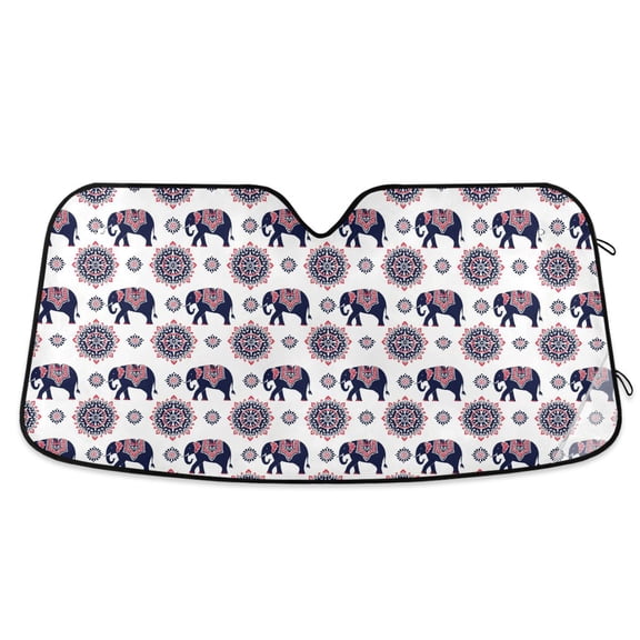 Traditional Indian Elephant Car Windshield Sun Shade Foldable Car Front Window Visor Heat and UV Protection 53x23.5