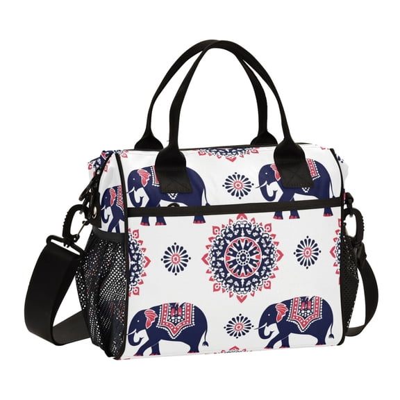 Traditional Indian Elephant Lunch Bag Insulated Lunch Box Leakproof Reusable Cooler Tote Adjustable Shoulder Strap for Men Women 9L