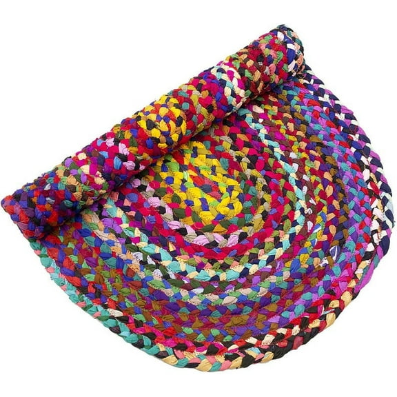 Traditional Indian Hand Woven Chindi Cotton Rug, Handmade Cotton Fabric Braided Decorative Floor Doorway Multi Color Mat Various Sizes