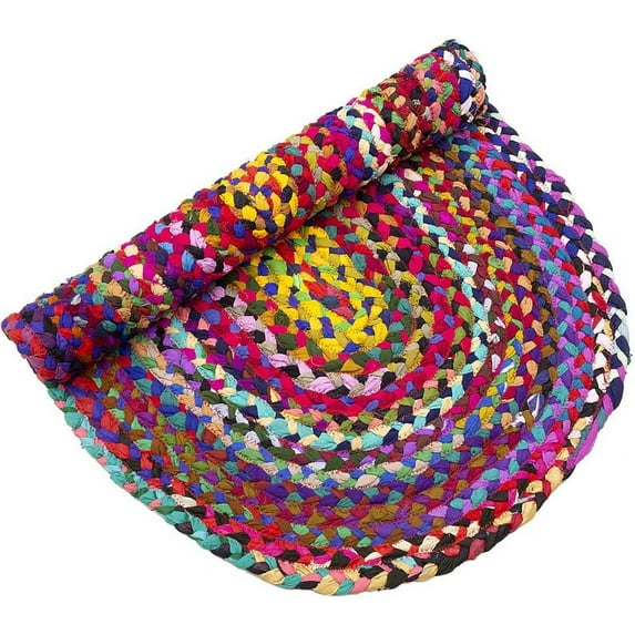 Traditional Indian Hand Woven Chindi Cotton Rug, Handmade Cotton Fabric Braided Decorative Floor Doorway Multi Color Mat Various Sizes