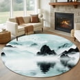 thumbnail image 1 of Traditional Ink Painting Round Living Room Rugs 5 ft, Chinese Green Theme Nature Landscape Washable Area Rug with Non-Slip Sturdy Edge Binding Round Carpet for Entryway Kitchen Bedroom Bathroom, 1 of 9