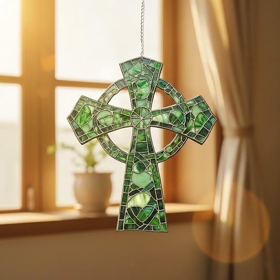 Traditional Irish Celtic Cross Acrylic Suncatcher, Religious Window Hanging Ornament, Heritage Home Decor, Spiritual Gift