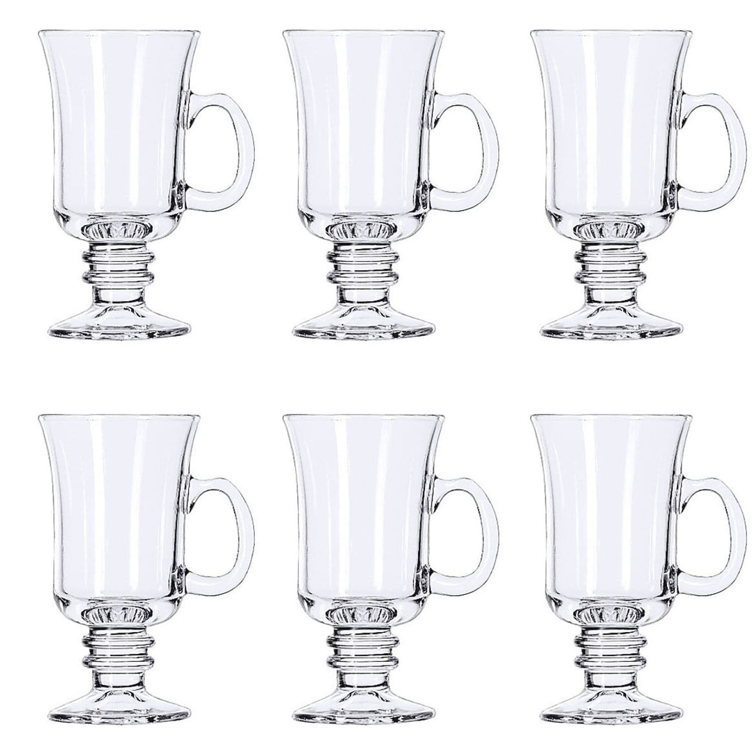 Traditional Irish Coffee Glass Coffee Mugs Pedestal Design 8 oz. Set of 6  Thick Wall Glass Cappuccinos, Mulled Ciders, Hot Chocolates, Ice cream and  More! 