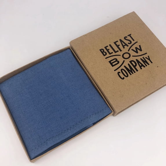 Traditional Irish Linen Blue Pocket Square For Men, Made By Belfast Bow Company