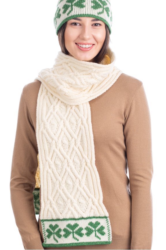 Traditional Irish Shamrock Aran Wool Scarf