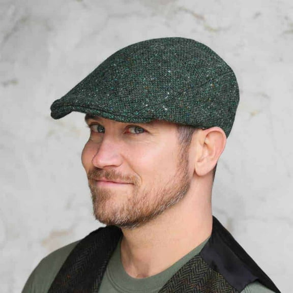 Traditional Irish Tweed Green Flat Cap For Men, Large Made By Hanna Hats