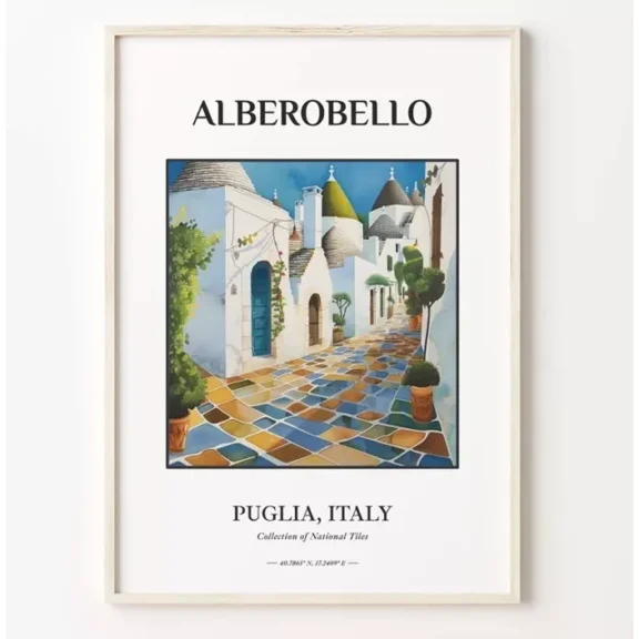 Traditional Italian Tile Pattern Wall Art Trulli Decor Print Home Decor Office Wall Art