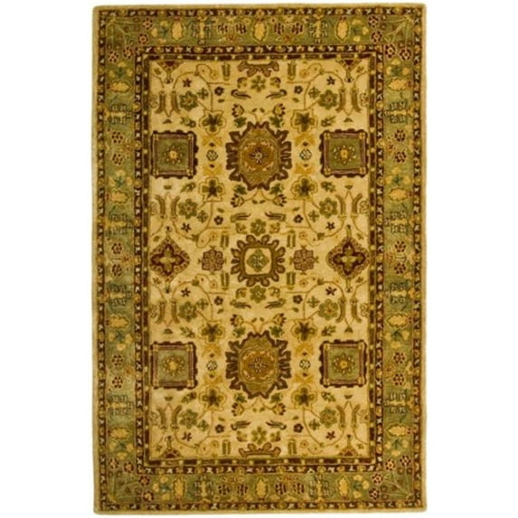 Traditional Ivory & Green Border Rug (8 ft. x 10 ft.)
