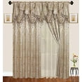 thumbnail image 1 of Traditional Jacquard Curtain Drape Set 2 Panels 63 Inch Long, Includes attached Valance, Sheer Backing, 2 Tassels, Damask Floral Pattern Drape for Living and dining rooms, 647-63, Taupe Light Brown, 1 of 1