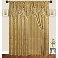 thumbnail image 1 of Traditional Jacquard Curtain Drape Set 2 Panels 84 Inch Long, Includes attached Valance, Sheer Backing, 2 Tassels, Damask Floral Pattern Drape for Living and dining rooms, 647-84, Gold, 1 of 1