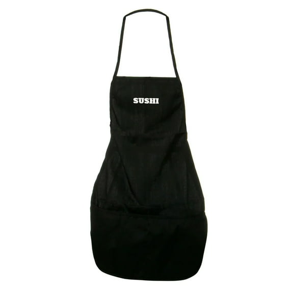 Traditional Japan Sushi Logo Embroidered Solid Chef's Apron - Black OSFM