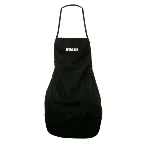 Traditional Japan Sushi Logo Embroidered Solid Chef's Apron - Black OSFM